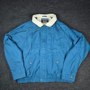 Vintage 90s Trader Bay Men's Blue Teal Nylon Casual Bomber Rain Jacket Size L